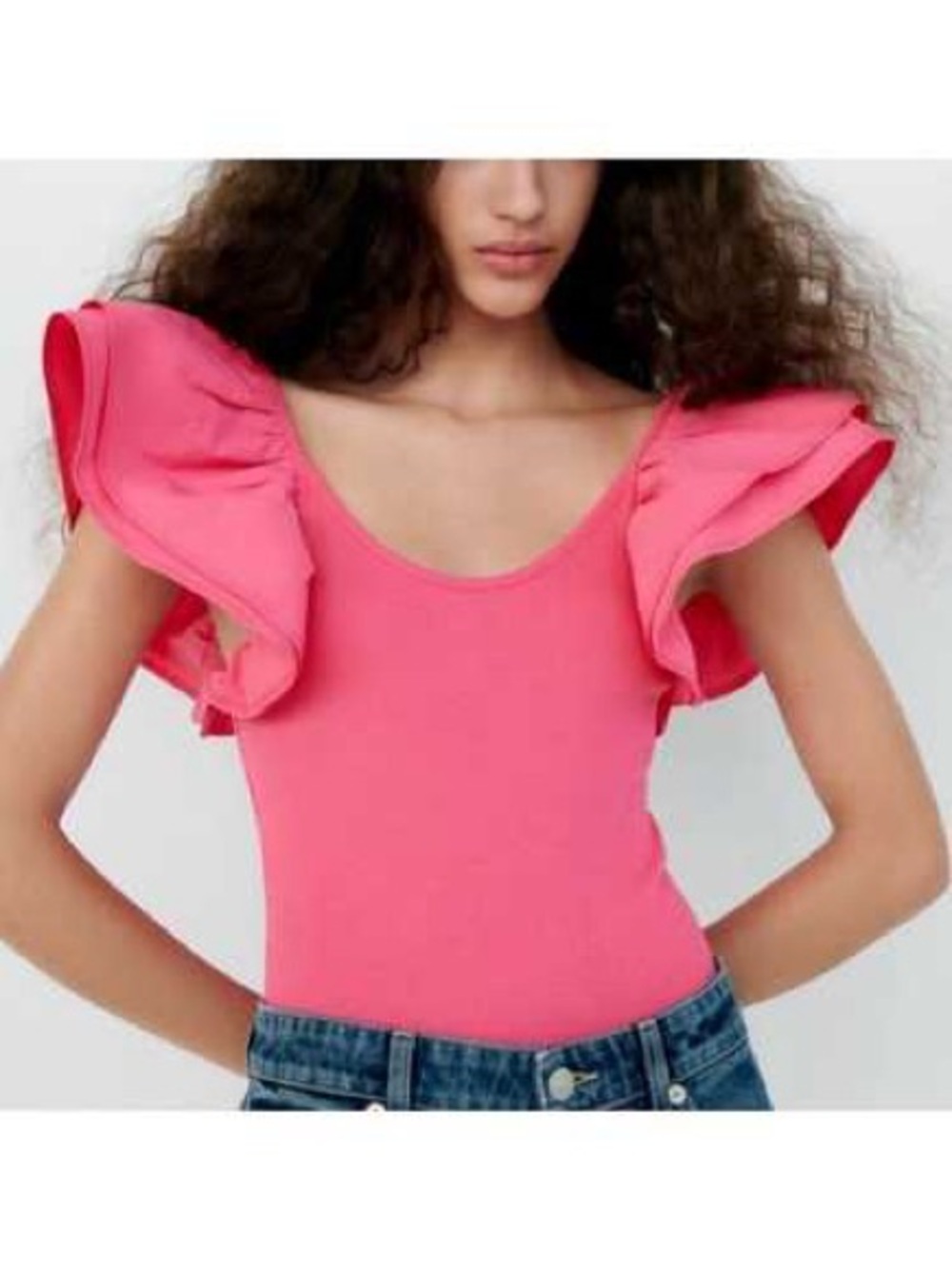 Zara Hot Pink Ruffled Sleeve Bodysuit